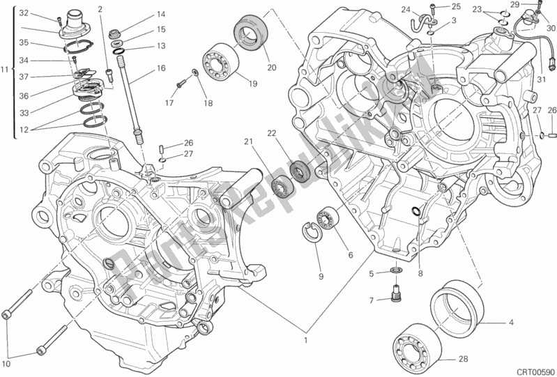 All parts for the Half-crankcases Pair of the Ducati Diavel Brasil 1200 2012